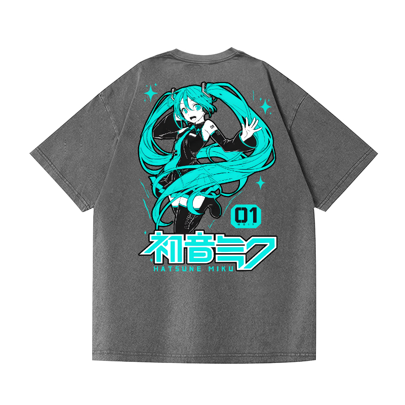 Hatsune Miku Vintage Wash Japanese Design Back Art T-Shirt