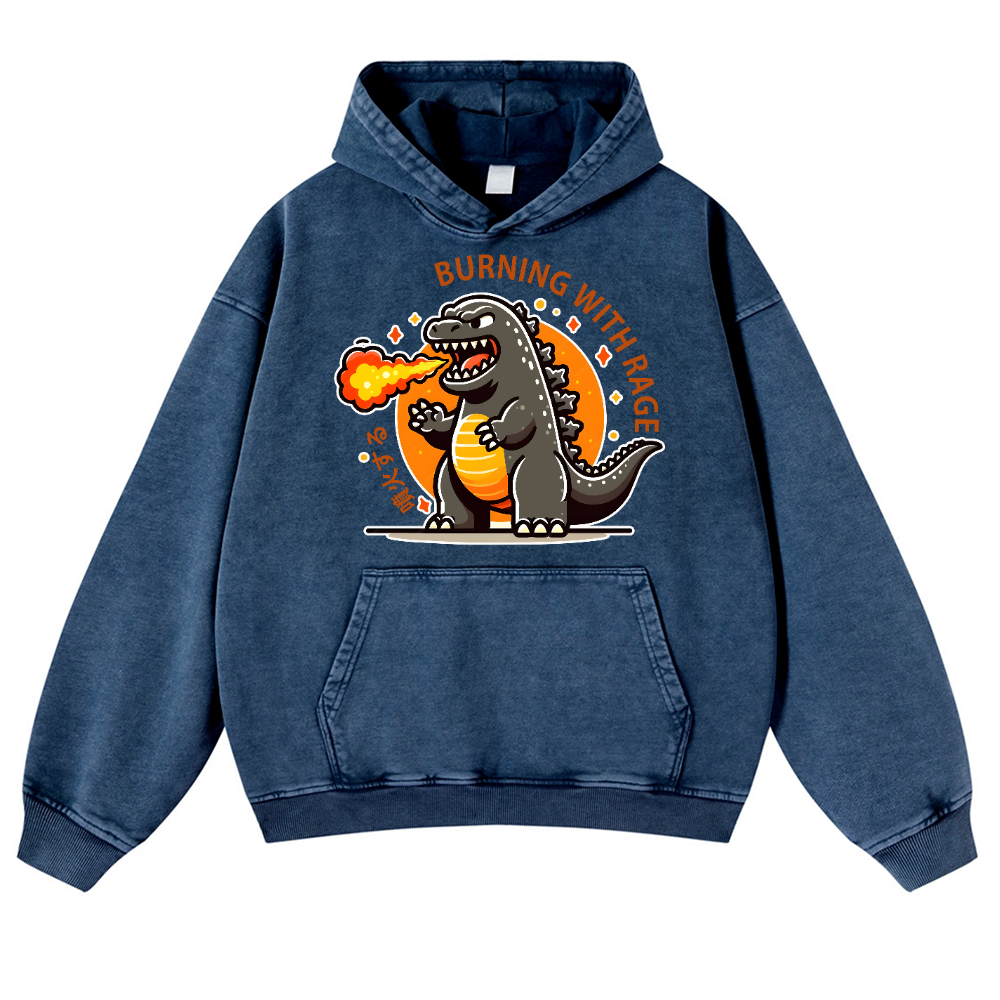 Burning Kaiju Vintage Washed Thick Cotton Hoodie