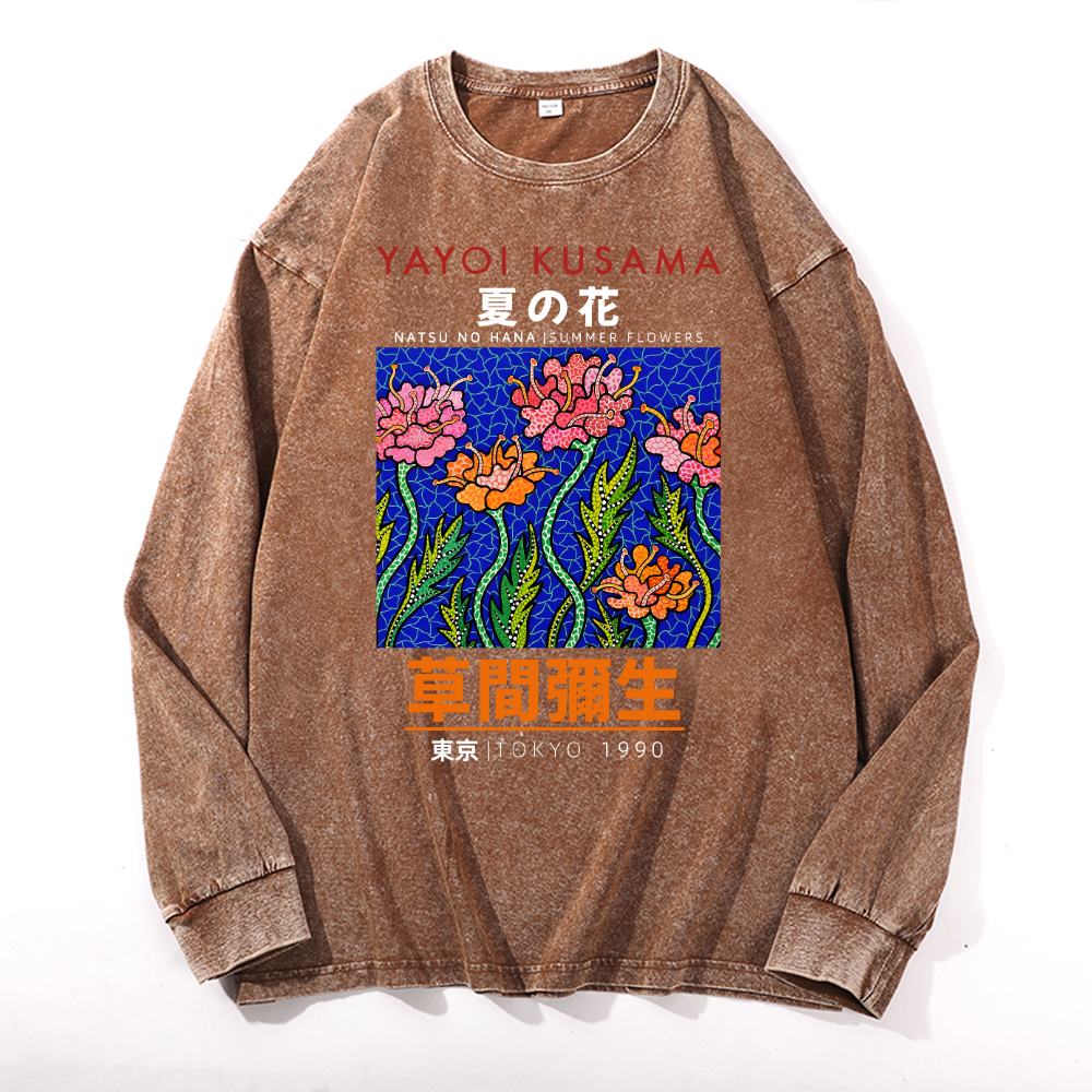 Yayoi Kusama Flower Vintage Cotton Wash Long-sleeve T-shirt