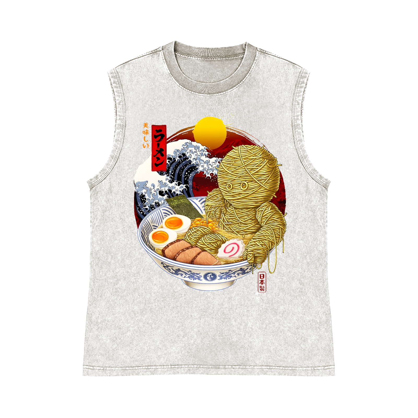 Ramen Mummy Pure Cotton Wash-Dyed Sleeveless Tank Top