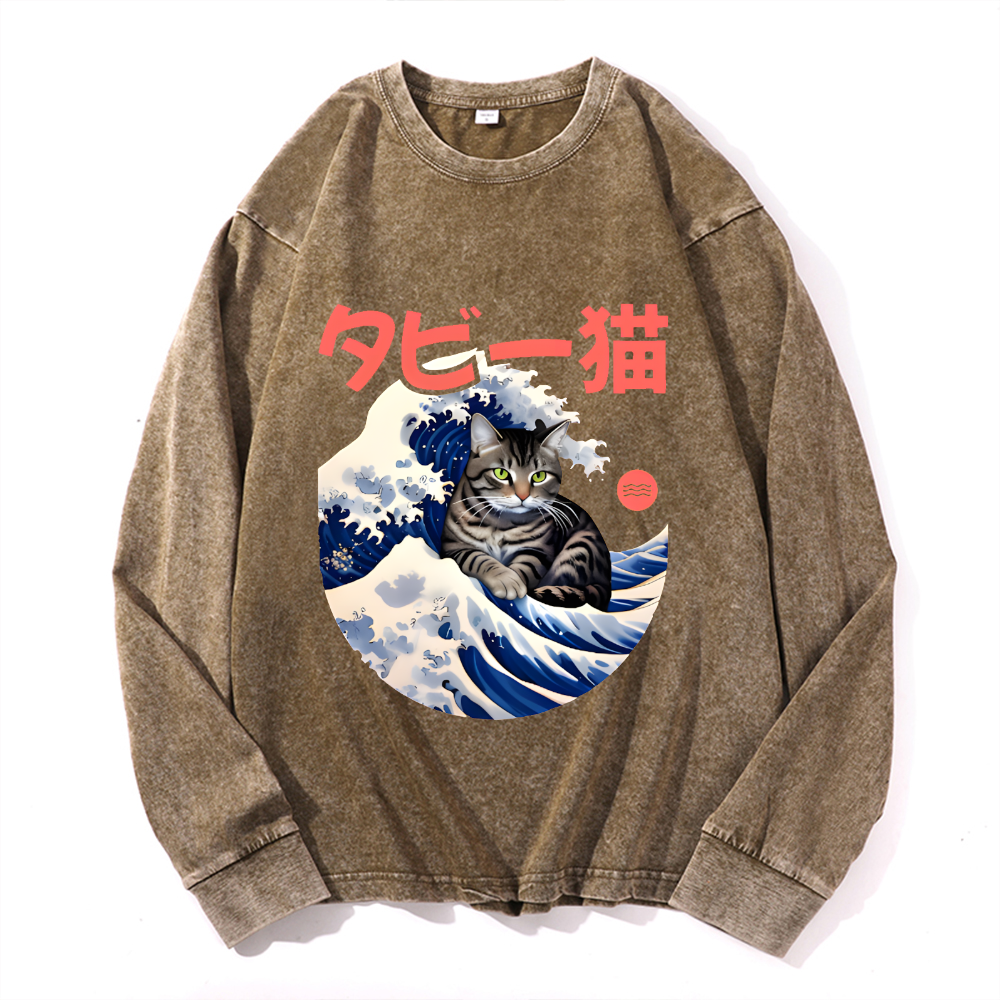 Vintage Cotton Wash Crewneck Long-Sleeve T-Shirt