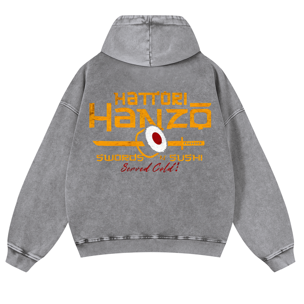 Okinawa Hattori Hanzo Sushi Vintage Washed Cotton Back Art Hoodie