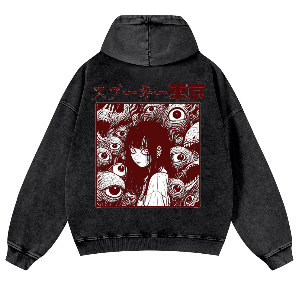 Tokyo Girl Vintage Washed Cotton Back Art Hoodie