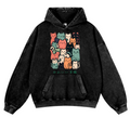 Cat Family Vintage Washed Thick Cotton Hoodie