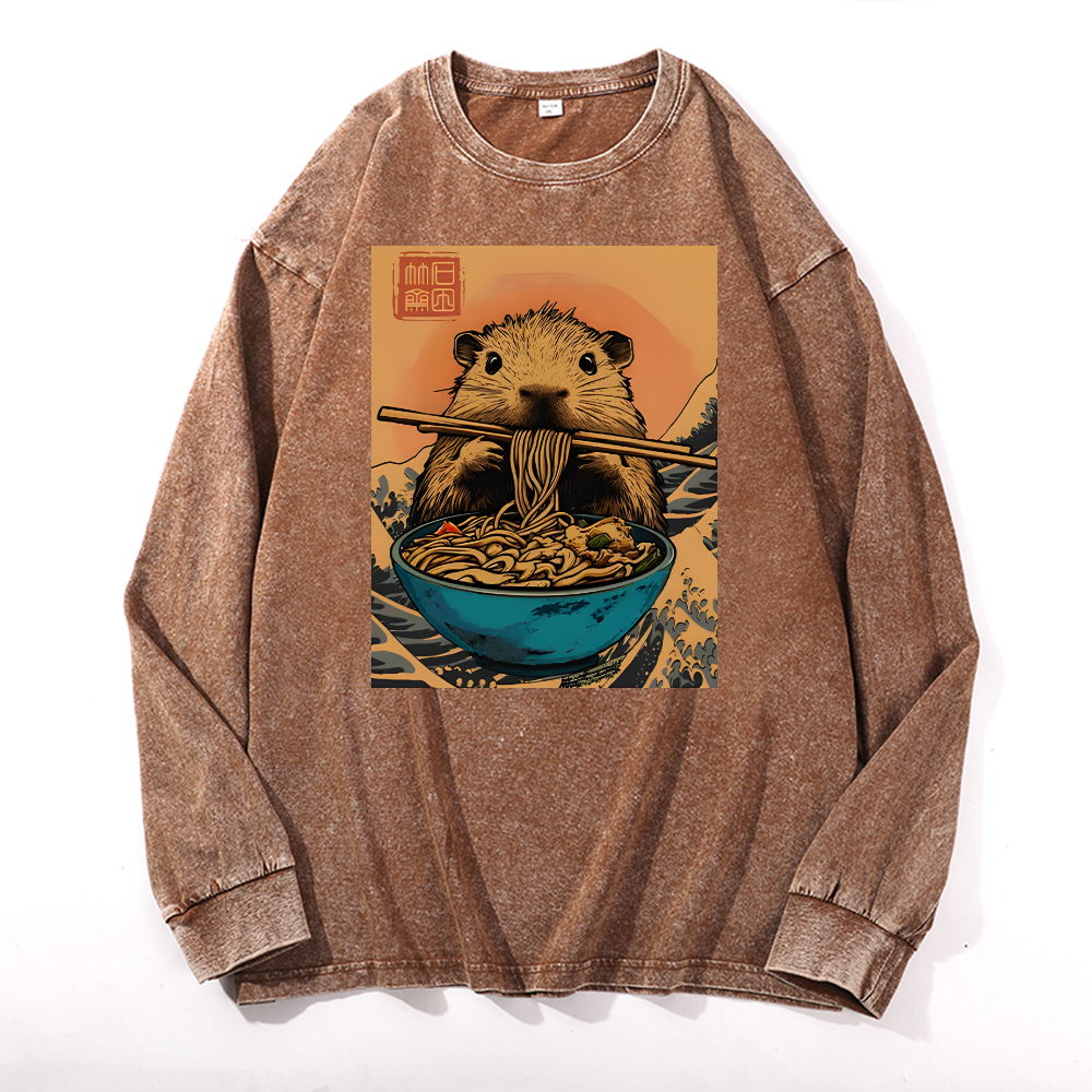 Guinea Pig Vintage Cotton Wash Crewneck Long-Sleeve T-Shirt