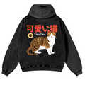 Cat Vintage Washed Cotton Back Art Hoodie