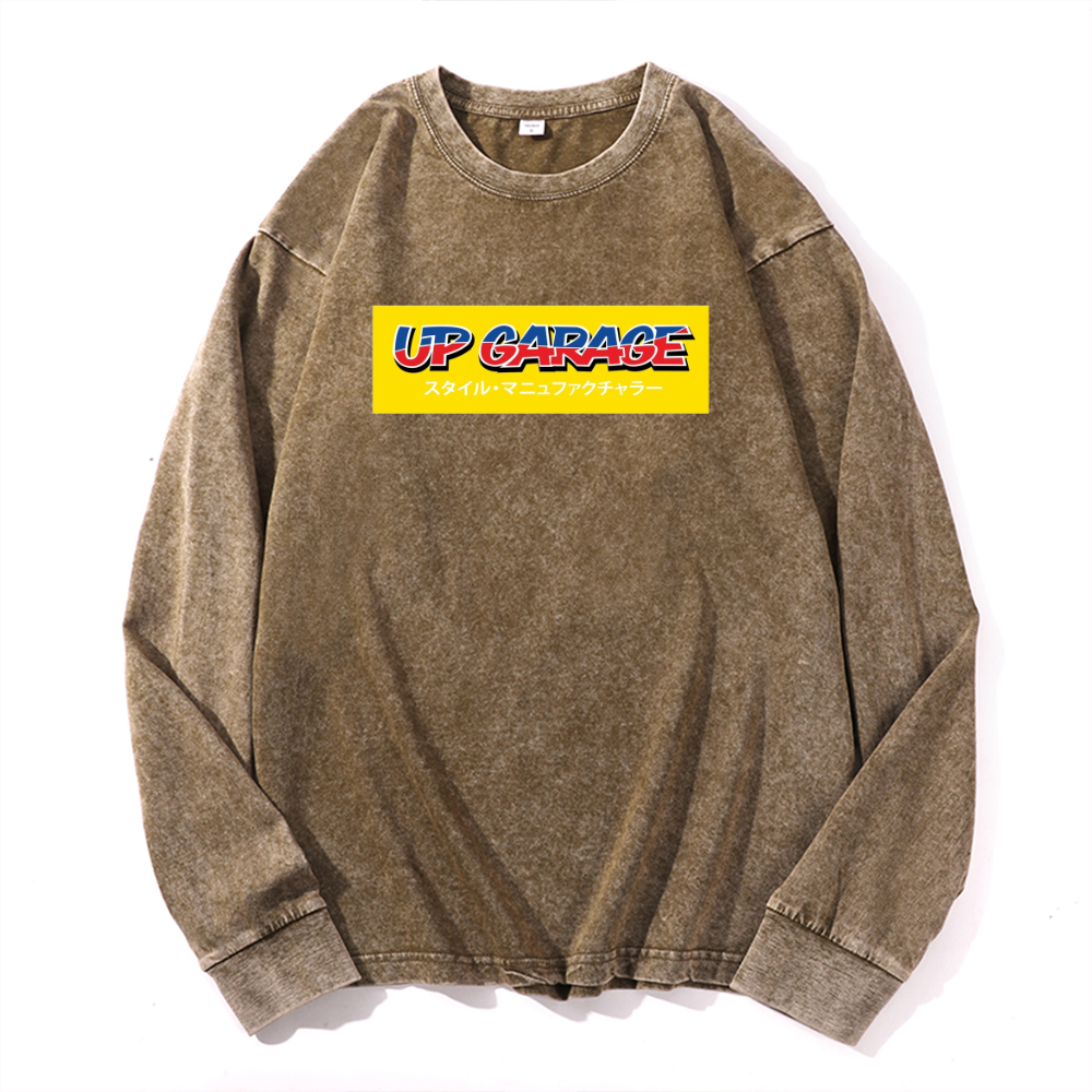 Vintage Cotton Wash Crewneck Long-Sleeve T-Shirt