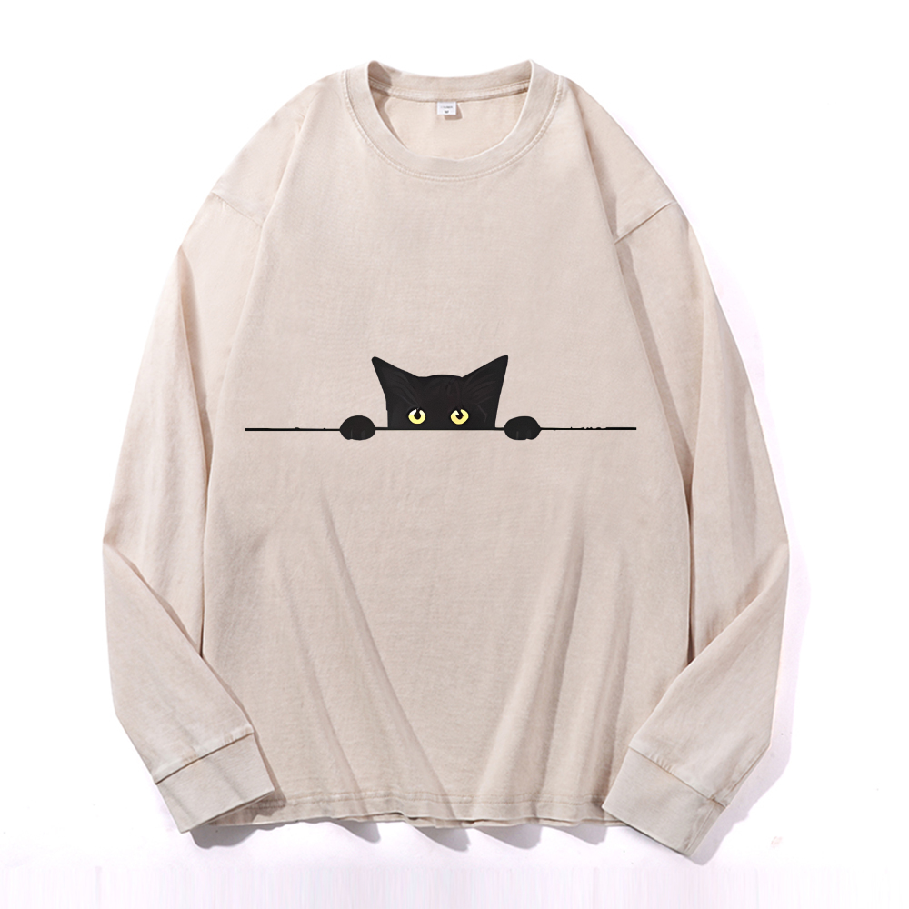 Vintage Cotton Wash Crewneck Long-Sleeve T-Shirt