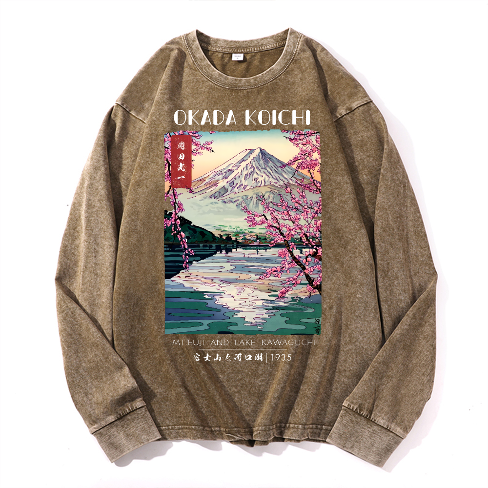 Fuji and Lake Vintage Cotton Wash Crewneck Long-Sleeve T-Shirt