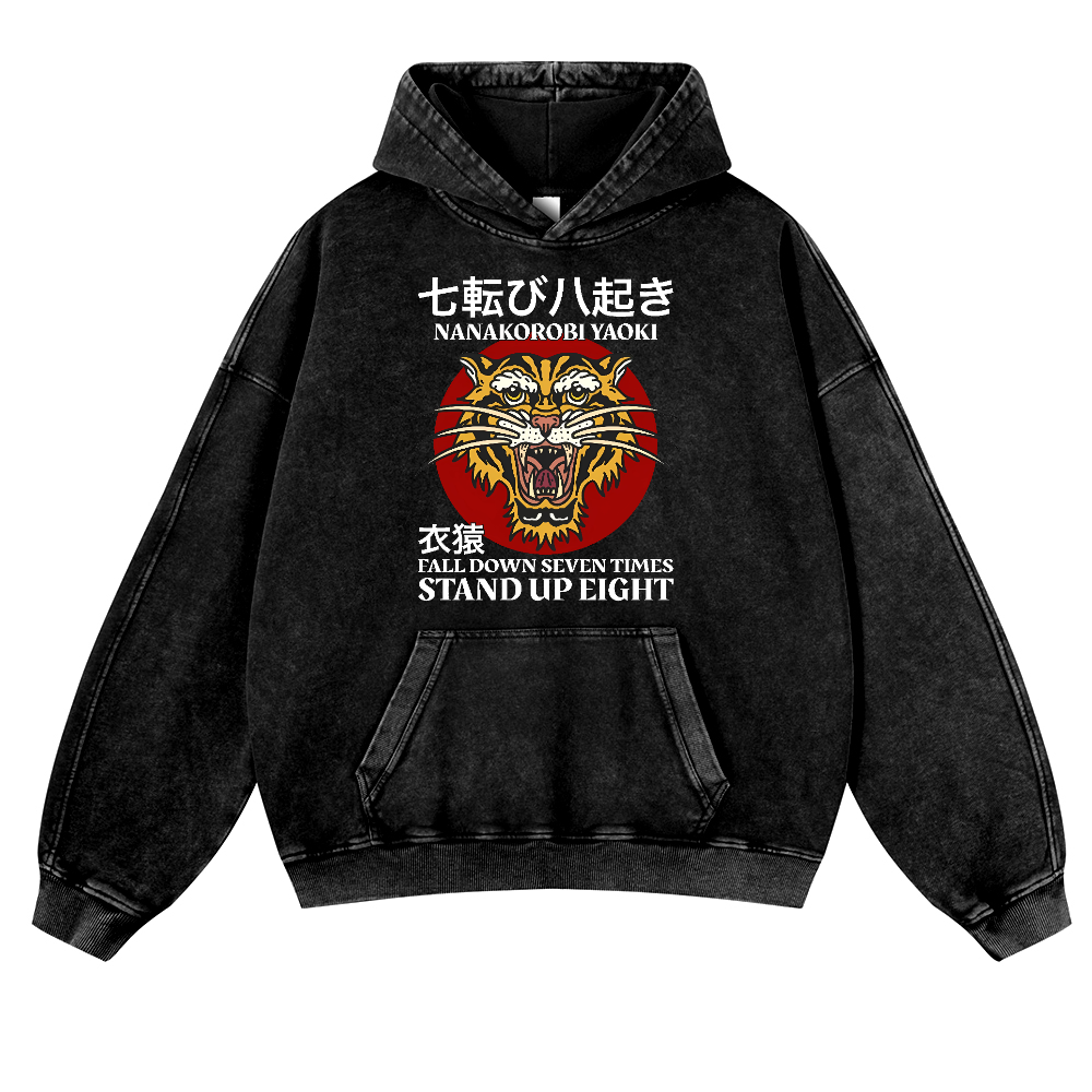 Nanakorobi Yaoki Tiger Vintage Washed Thick Cotton Hoodie