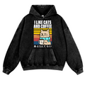 Cat Coffee Vintage Washed Thick Cotton Hoodie