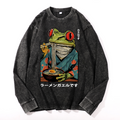 Frog Ramen Vintage Cotton Wash Long-sleeve T-shirt