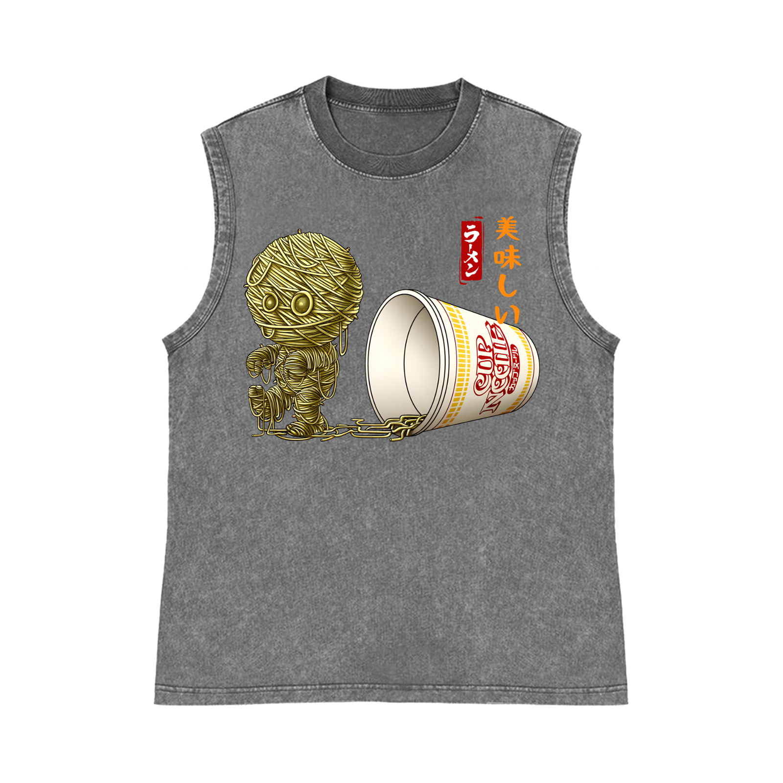 Ramen Mummy Pure Cotton Wash-Dyed Sleeveless Tank Top