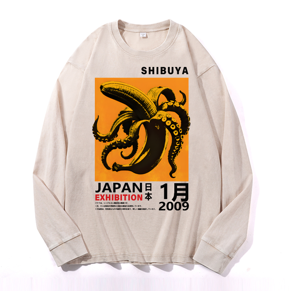 Shibuya Banana Octopus Vintage Cotton Wash Long-sleeve T-shirt
