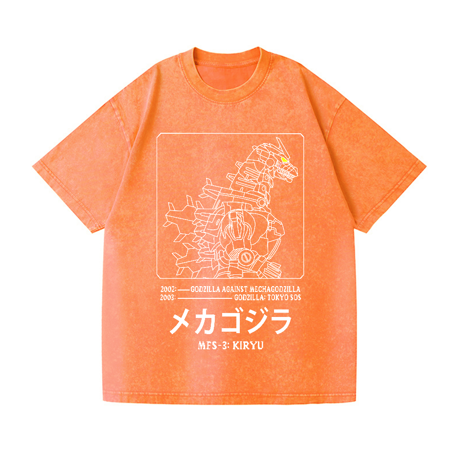 Kaiju Gundam Mechagodzilla Vintage Wash Japanese Design T-Shirt