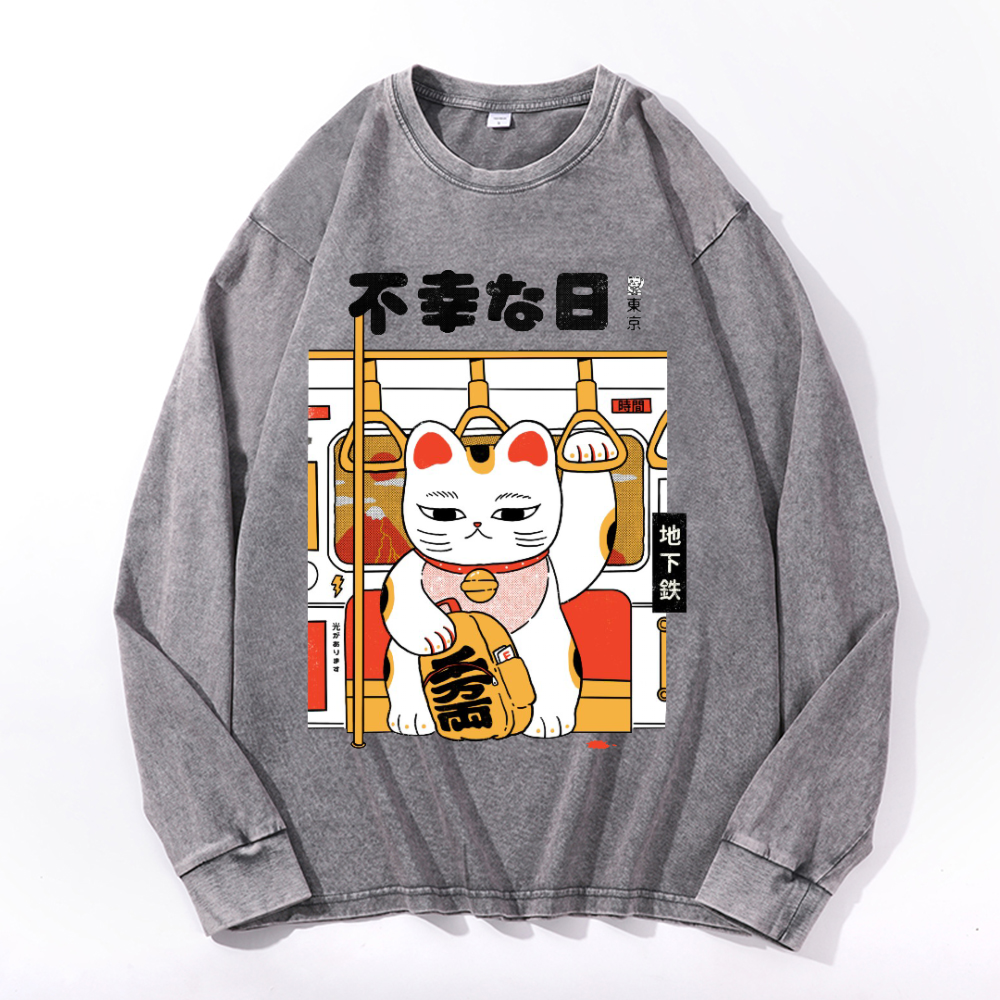 Unlucky Day Vintage Cotton Wash Crewneck Long-Sleeve T-Shirt