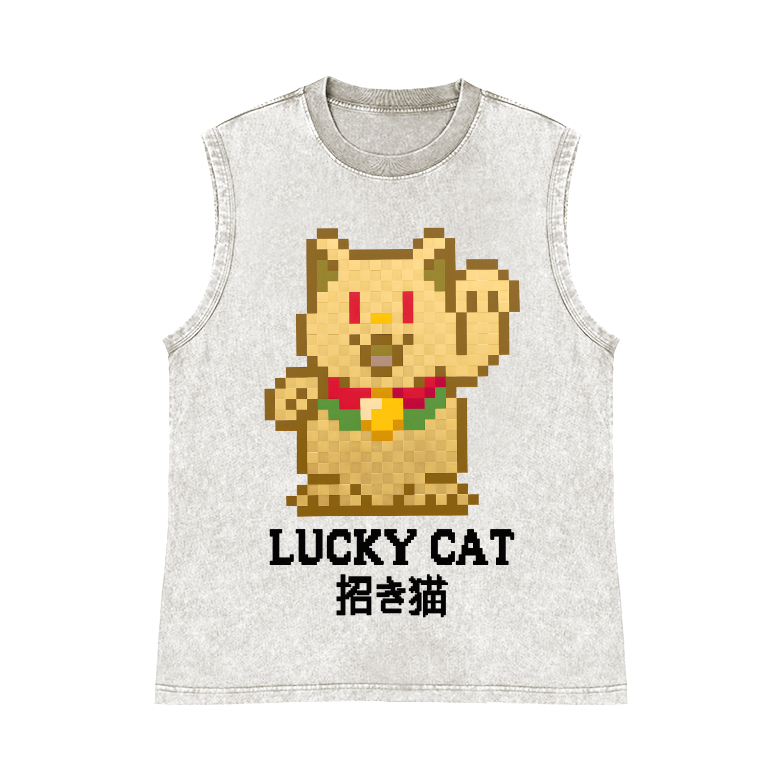 Mosaic Lucky Cat Pure Cotton Wash-Dyed Sleeveless Tank Top
