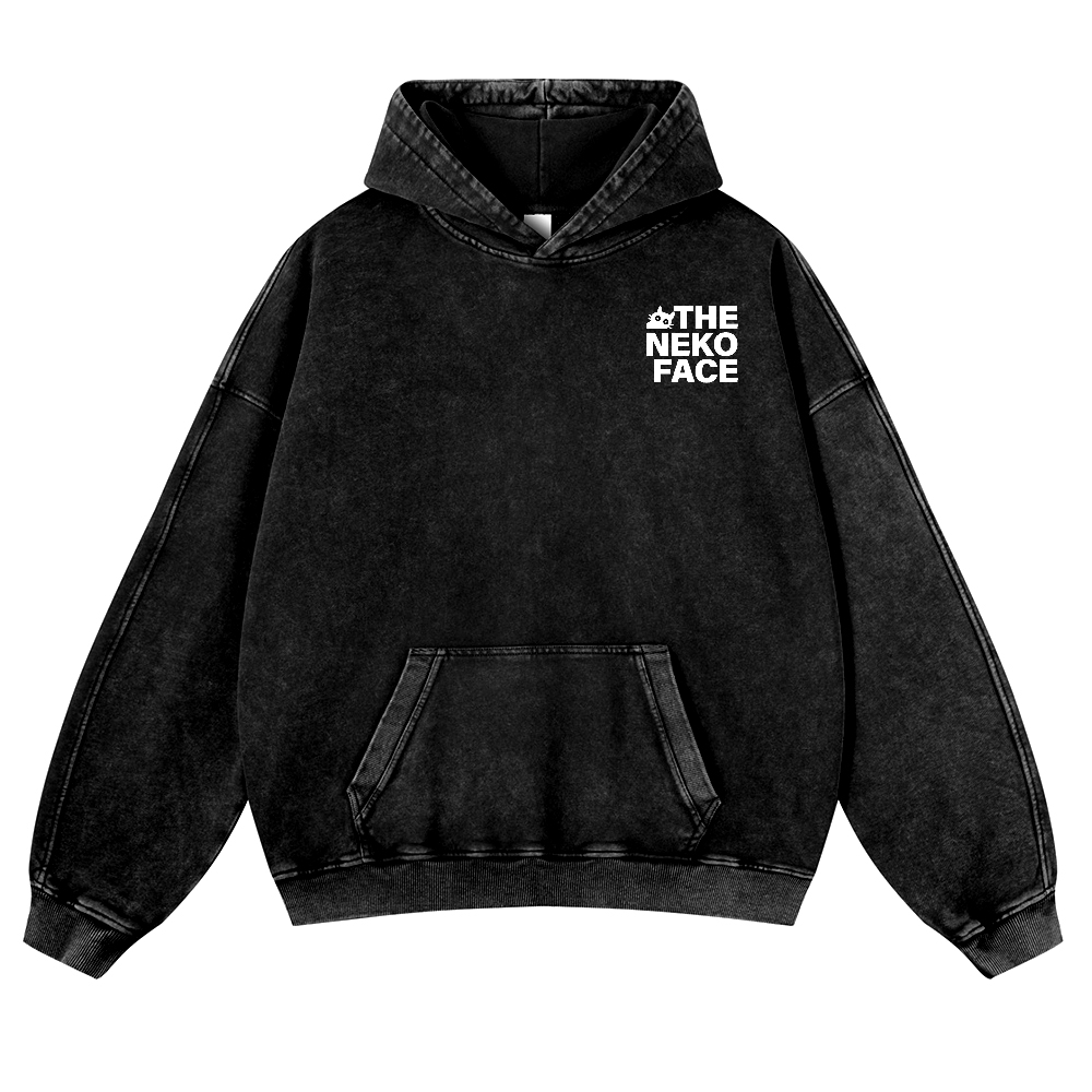 The Neko Face Vintage Washed Cotton Back Art Hoodie