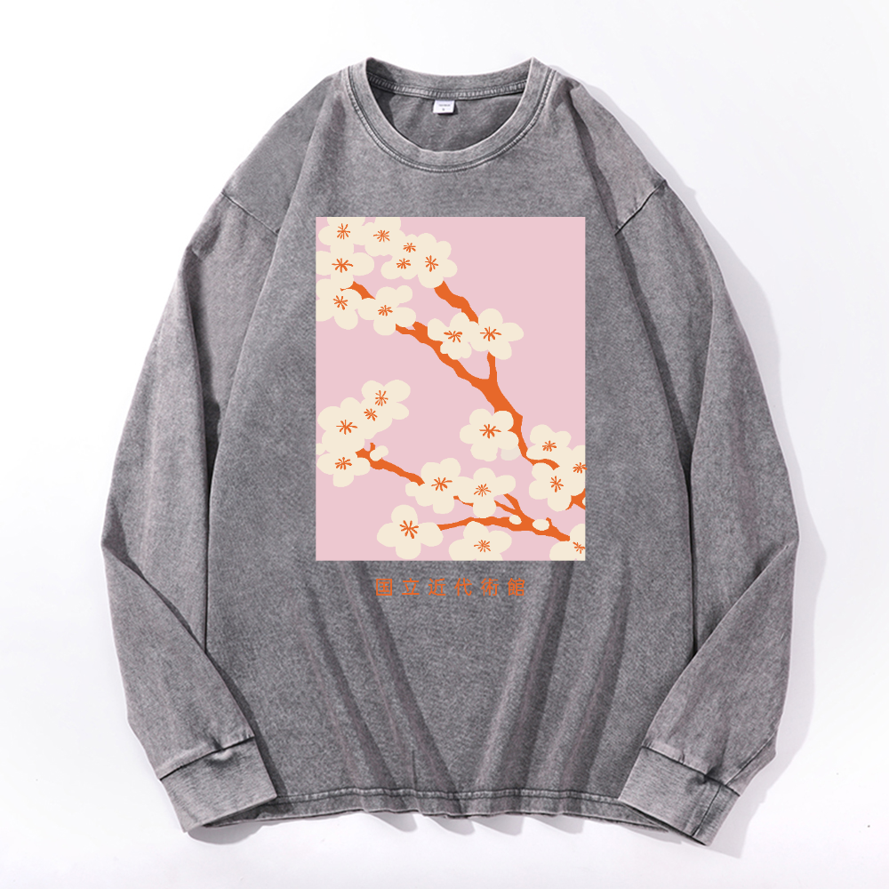 Sakura Vintage Cotton Wash Crewneck Long-Sleeve T-Shirt