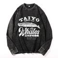 Taiyo Whales Vintage Cotton Wash Crewneck Long-Sleeve T-Shirt