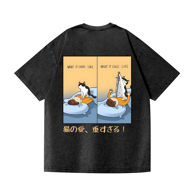 Cat Vintage Wash Japanese Design Back Art T-Shirt