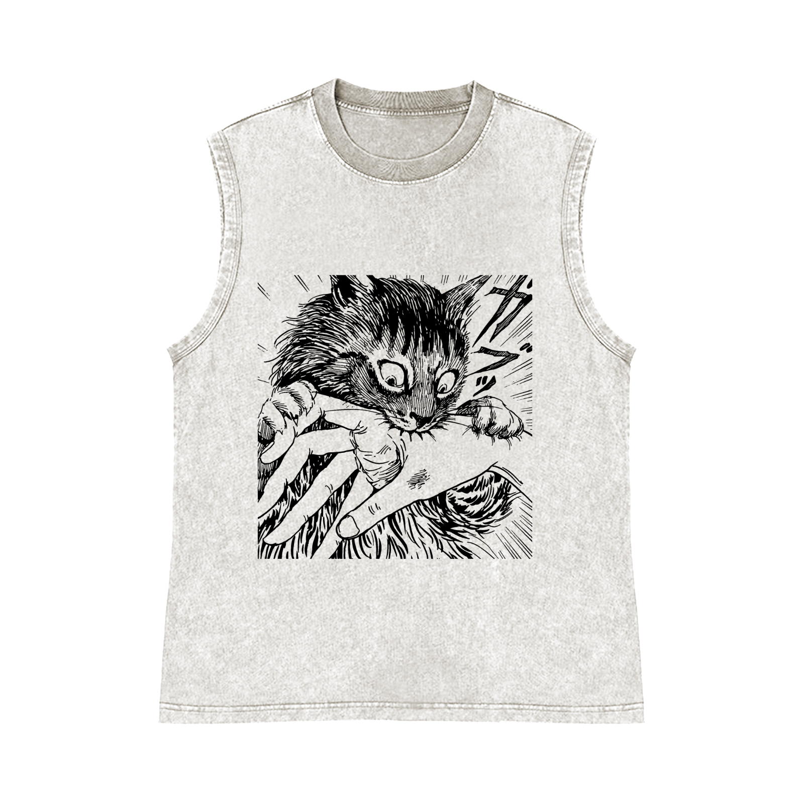 Cat Pure Cotton Wash-Dyed Sleeveless Tank Top