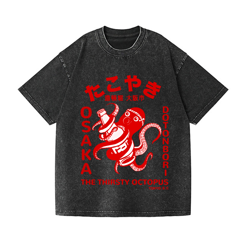 Osaka Dotonbori Octopus Vintage Wash Japanese Design T-Shirt