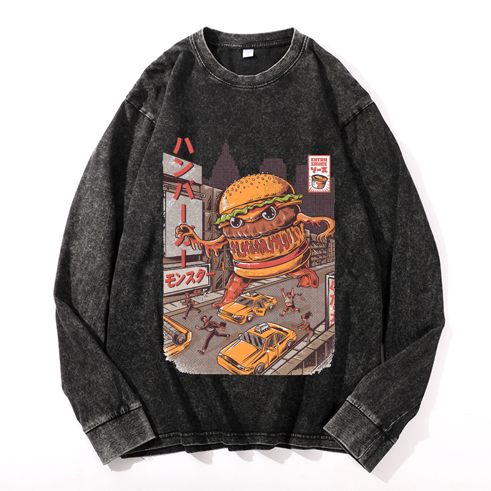 Hamburger Vintage Cotton Wash Crewneck Long-Sleeve T-Shirt