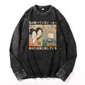Woman Yelling at a Cat Vintage Cotton Wash Crewneck Long-Sleeve T-Shirt