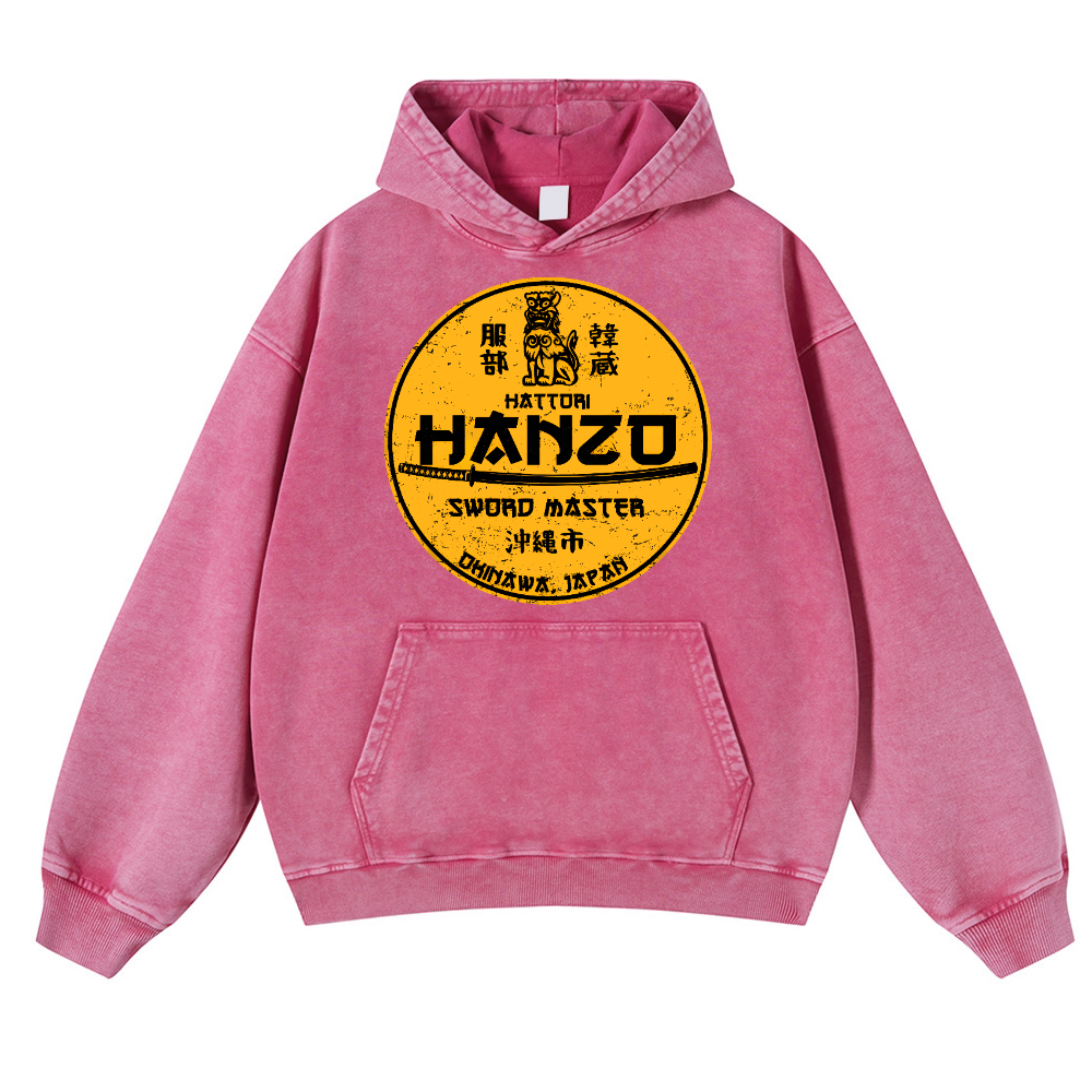 Hattori Hanzo Komainu Okinawa Japan Design Vintage Washed Thick Cotton Hoodie