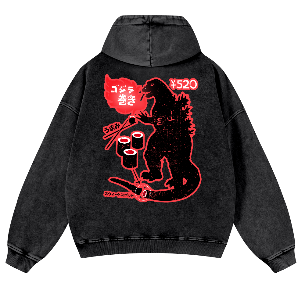 Kaiju Sushi Vintage Washed Cotton Back Art Hoodie