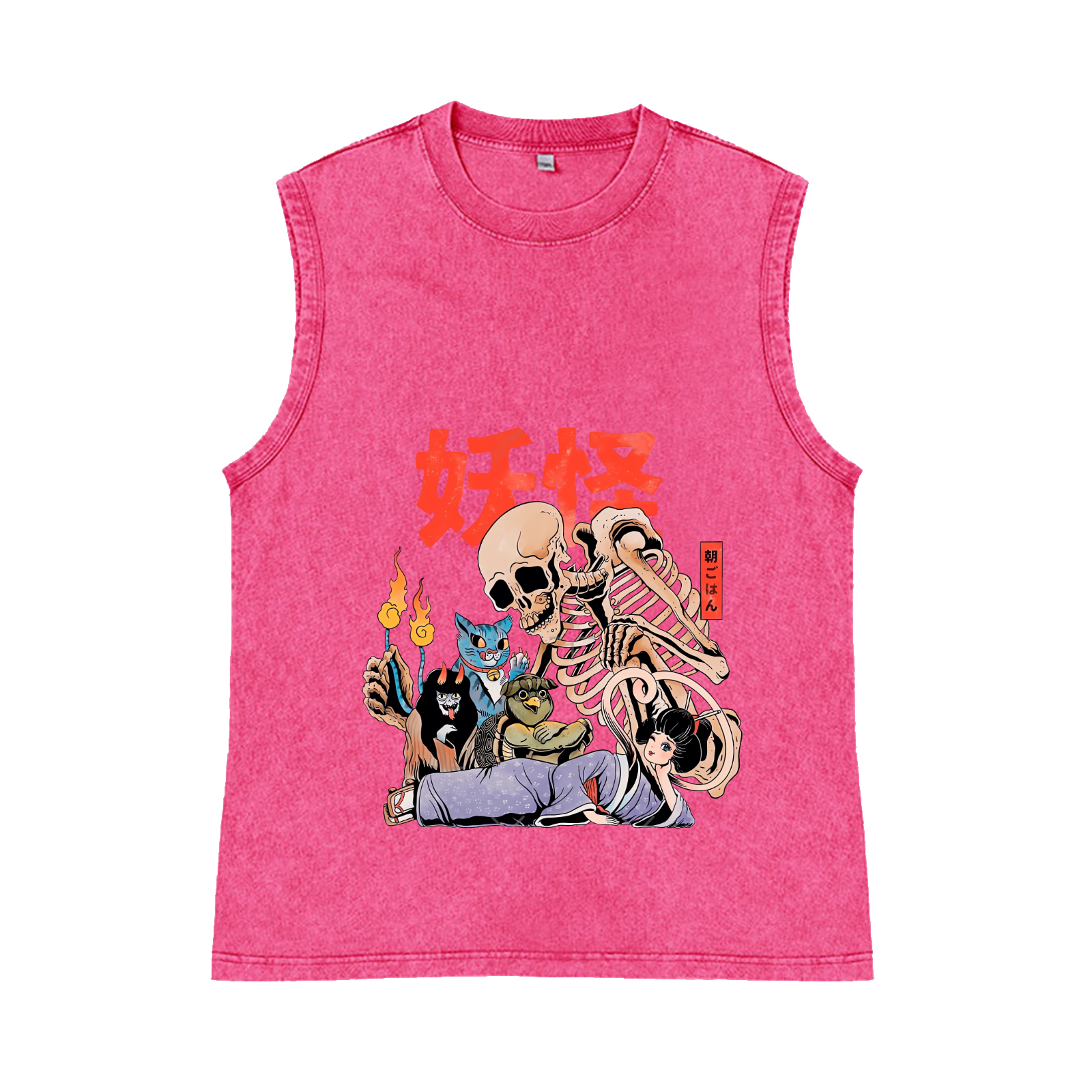 A Mysterious Group of Japanese Yokai Catzilla Pure Cotton Wash-Dyed Sleeveless Tank Top