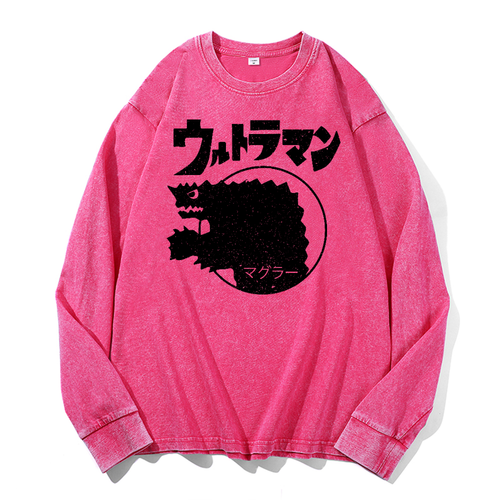 Magular Monster Vintage Cotton Wash Crewneck Long-Sleeve T-Shirt