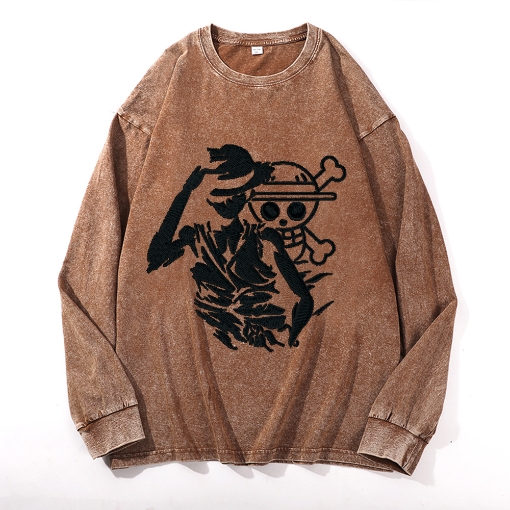Vintage Cotton Wash Crewneck Long-Sleeve T-Shirt
