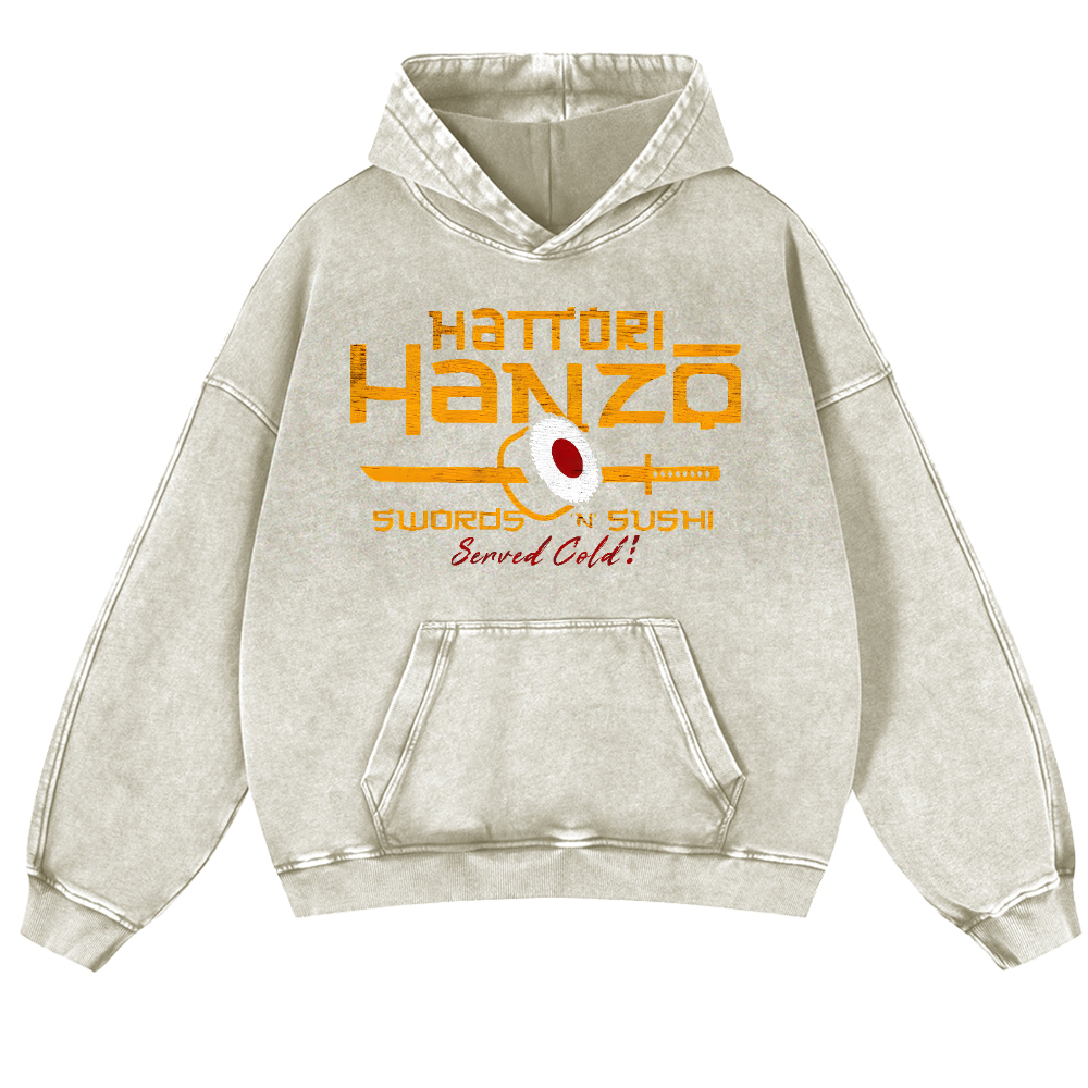 Hattori Hanzo Sushi Vintage Washed Thick Cotton Hoodie