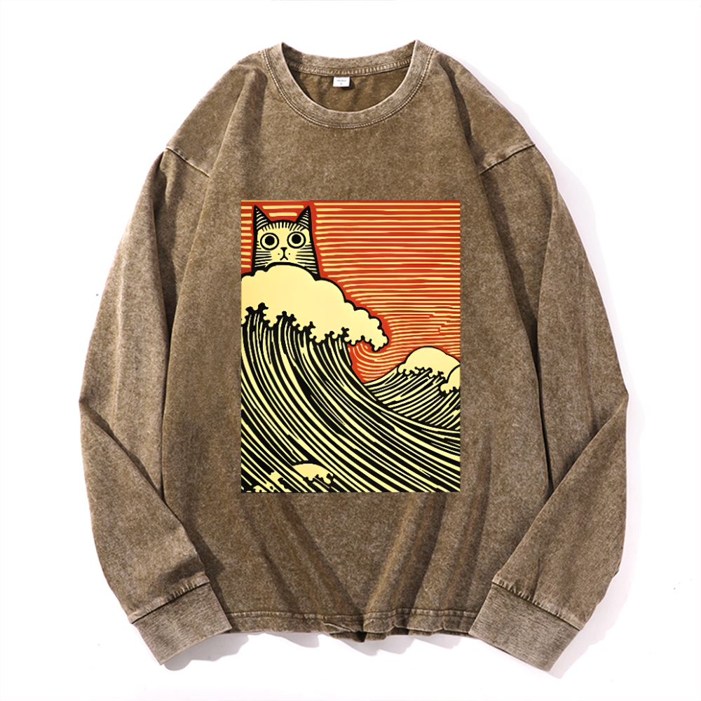 Vintage Cotton Wash Crewneck Long-Sleeve T-Shirt