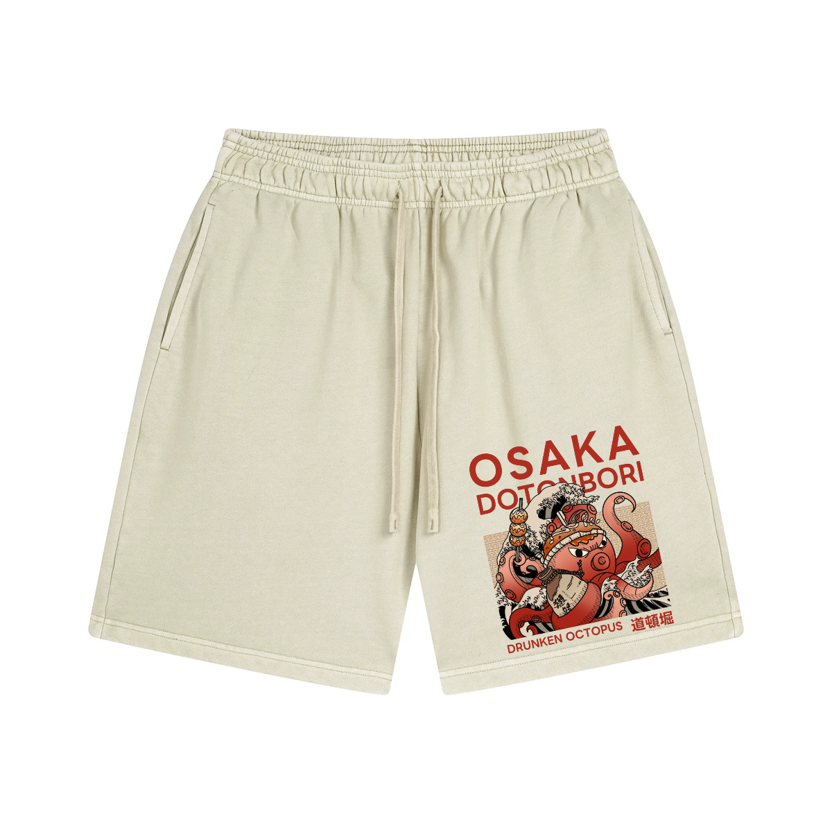 Osaka Dotonbori Octopus Vintage Pure Thick Cotton Shorts