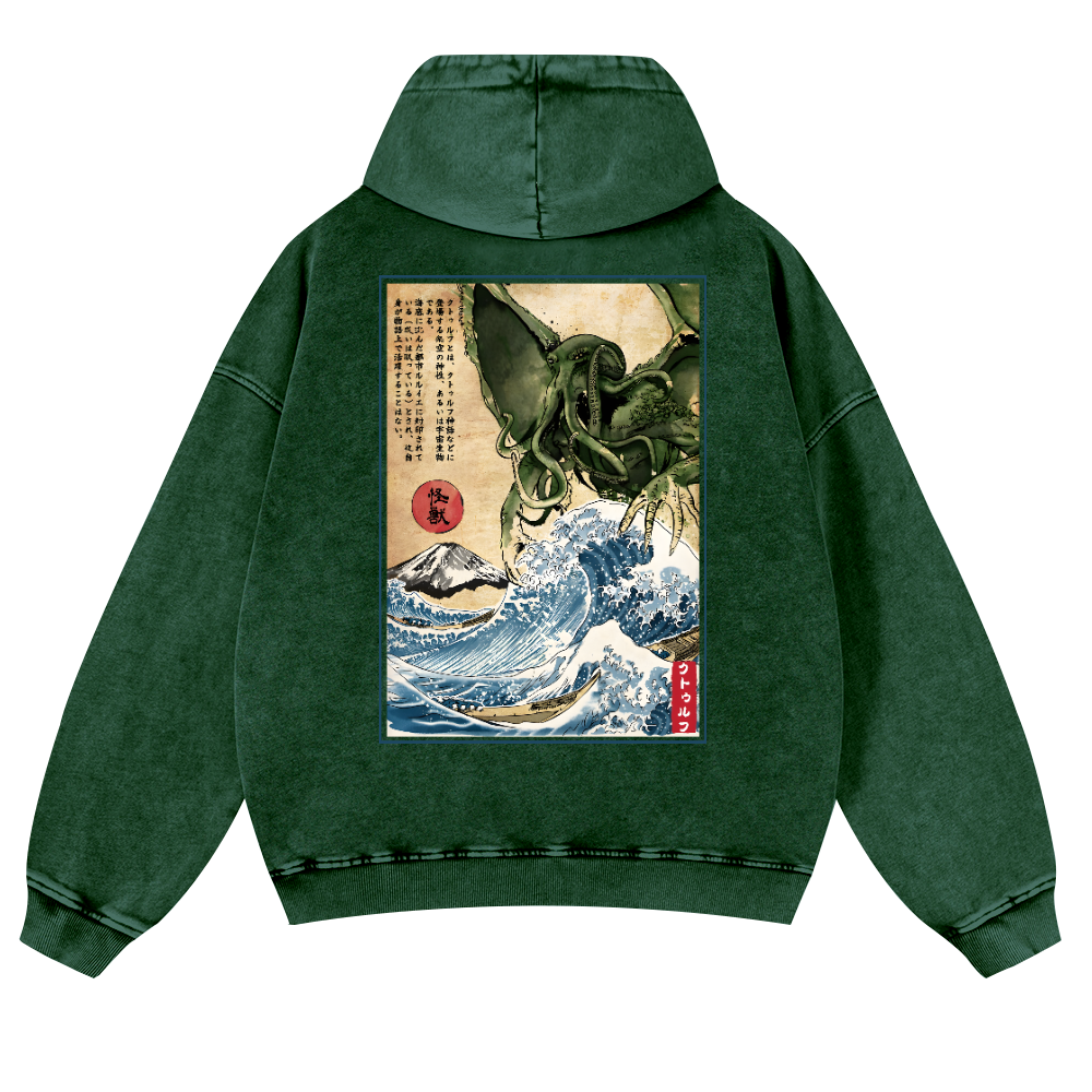Octopus Ukiyoe Vintage Washed Cotton Back Art Hoodie