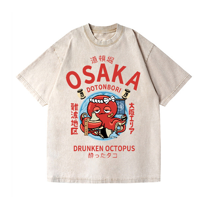 Osaka Dotonbori Drunken Octopus Vintage Wash Japanese Design T-Shirt