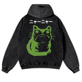 Cat Frog Vintage Washed Cotton Back Art Hoodie