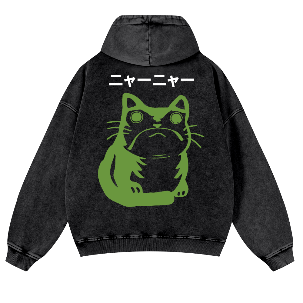 Cat Frog Vintage Washed Cotton Back Art Hoodie