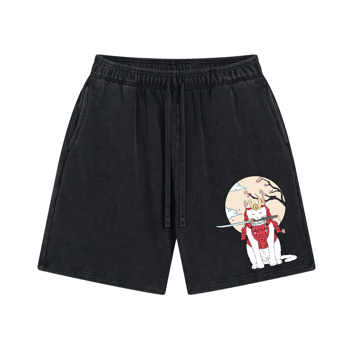 Samurai Cat Vintage Pure Thick Cotton Shorts