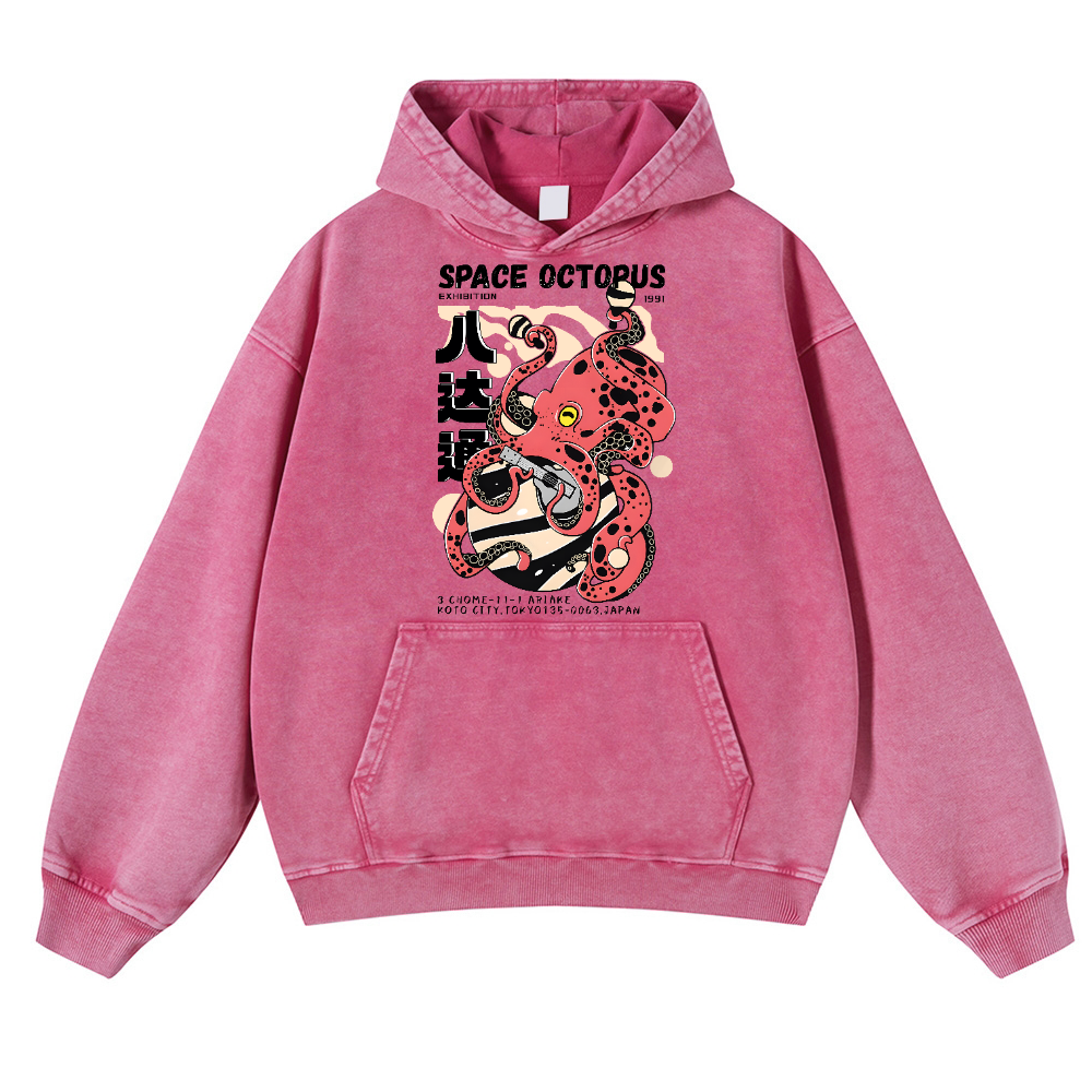 Space Octopus Vintage Washed Thick Cotton Hoodie