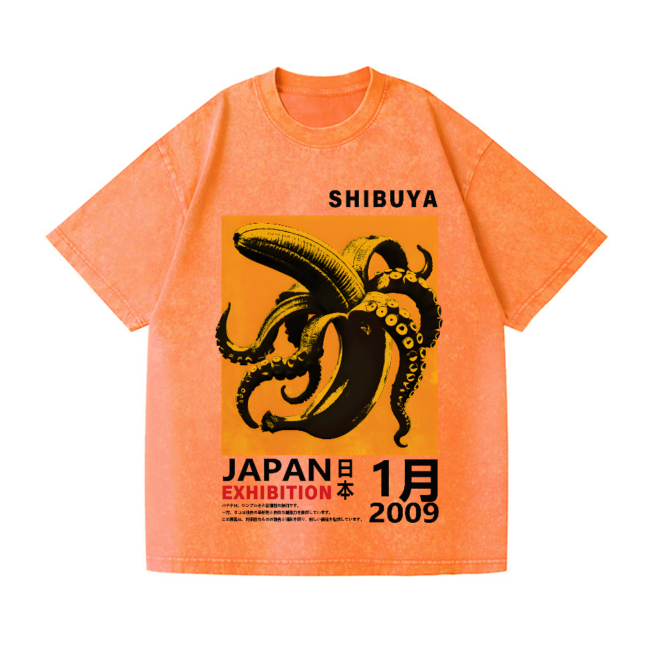 Shibuya Banana Octopus Vintage Wash Japanese Design T-Shirt