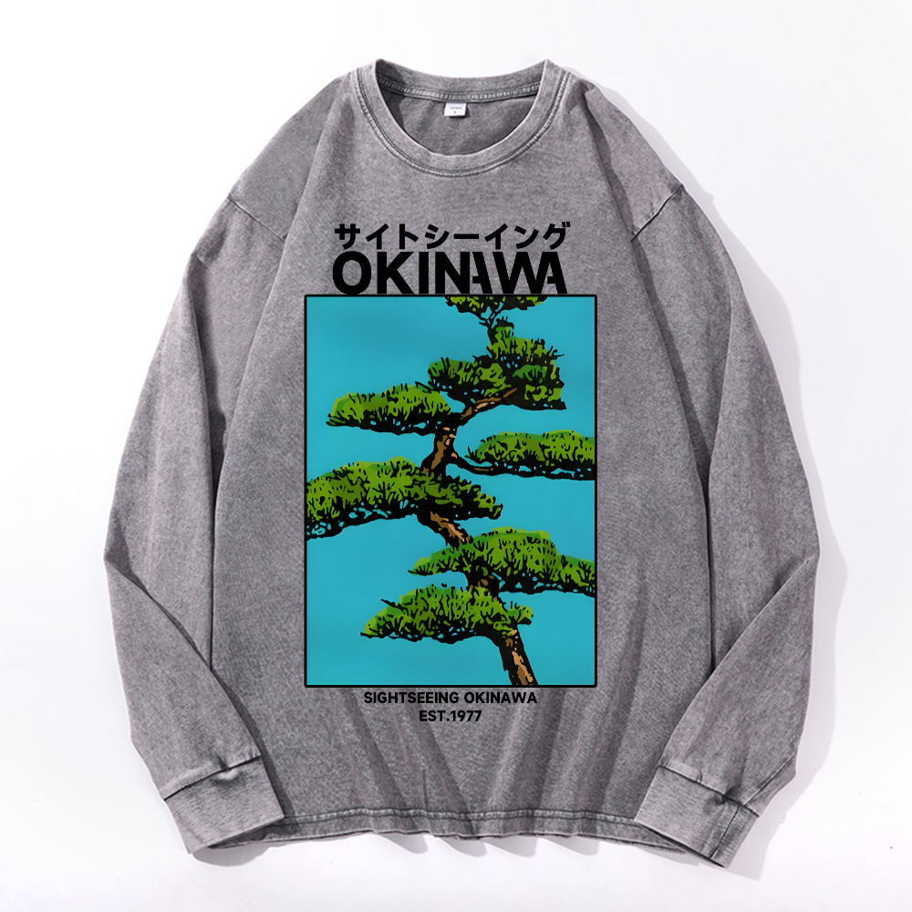Okinawa Vintage Cotton Wash Crewneck Long-Sleeve T-Shirt
