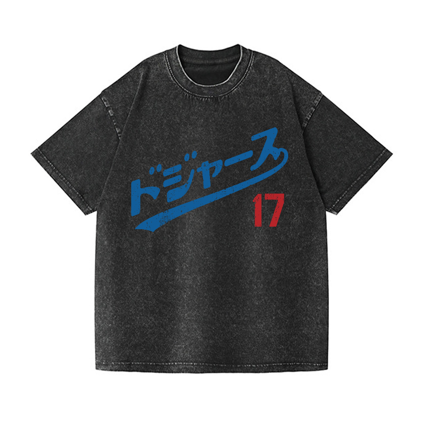 Dodger Baseball Vintage Wash Japanese Design Back Art T-Shirt