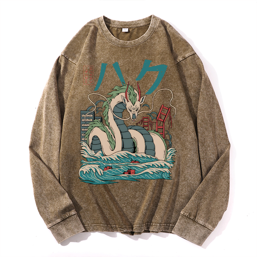 Dragon Vintage Cotton Wash Crewneck Long-Sleeve T-Shirt