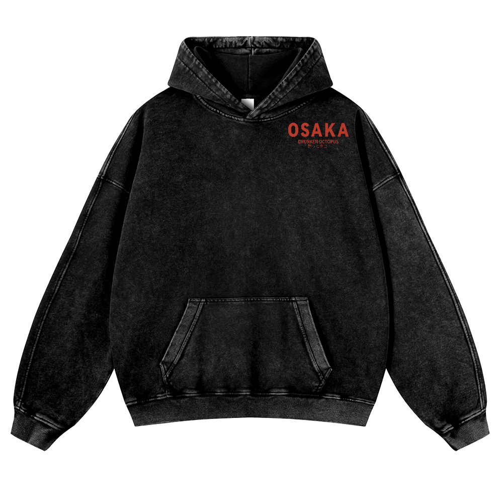 Osaka Dotonbori Drunken Octopus Vintage Washed Cotton Back Art Hoodie