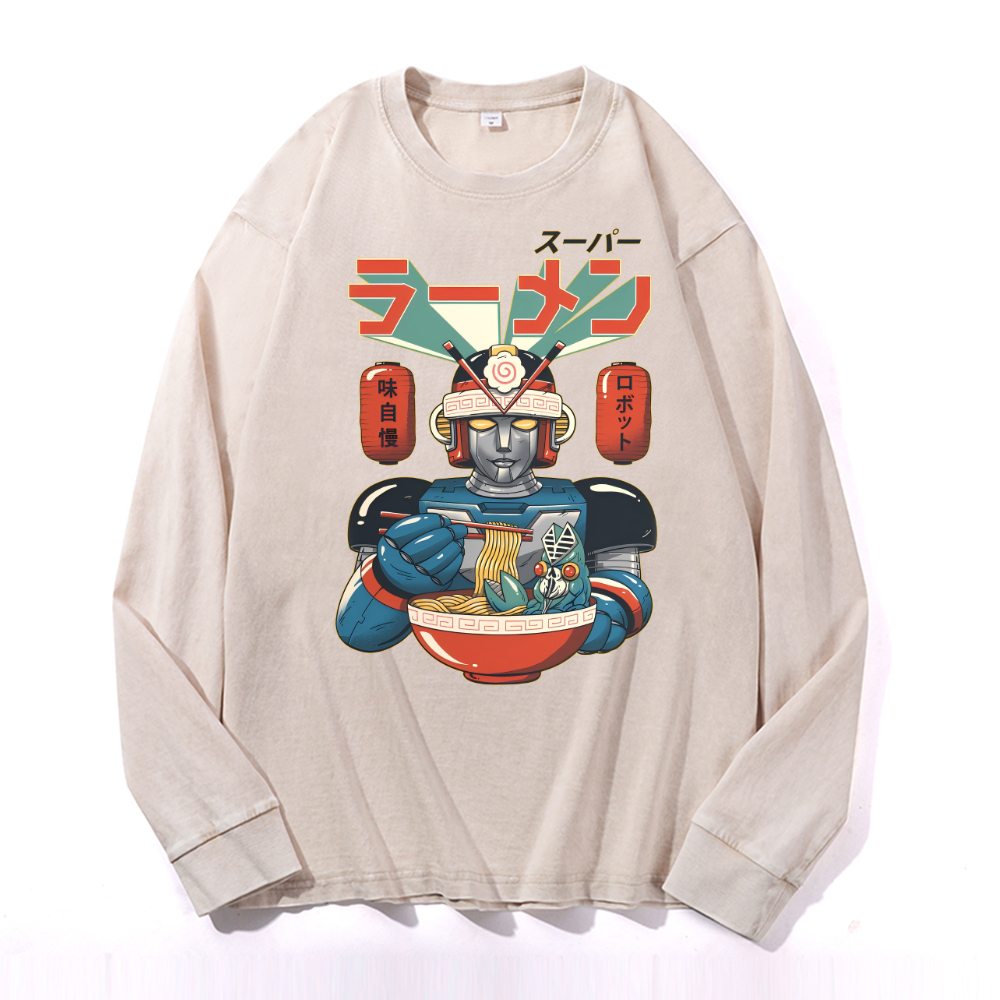 Vintage Cotton Wash Crewneck Long-Sleeve T-Shirt