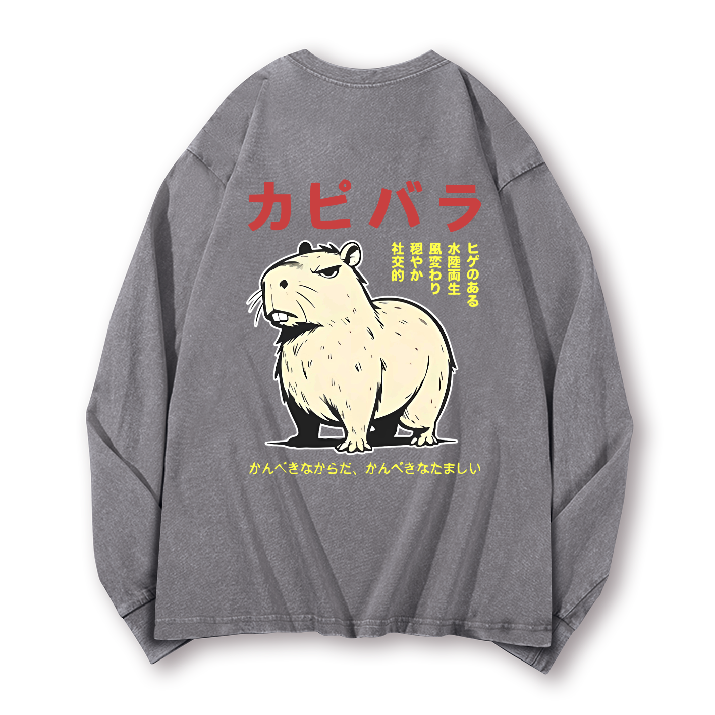 Capybara Vintage Washed Cotton Back Art Long-sleeve T-shirt